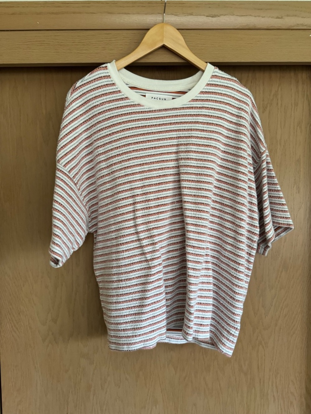 PacSun Ribbed Striped Tee in White and Rust